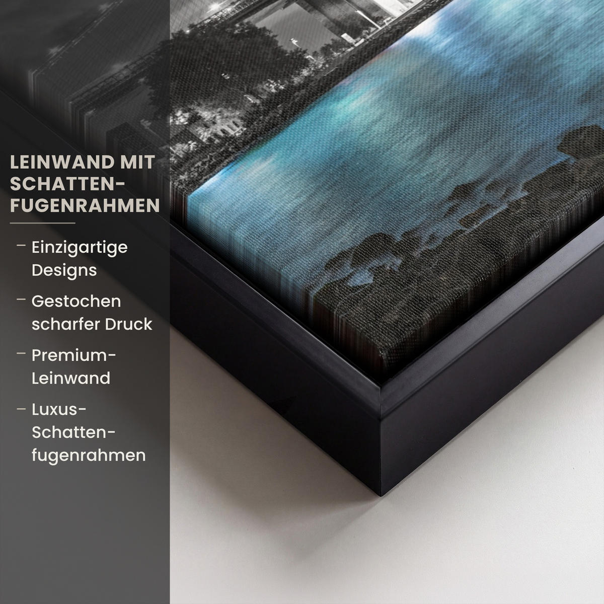 LEINWAND Bilder mit Rahmen - New York - Skyline - Stadt - Blau - 30x20 - Blaugrau, Textil (30/20cm) - MuchoWow