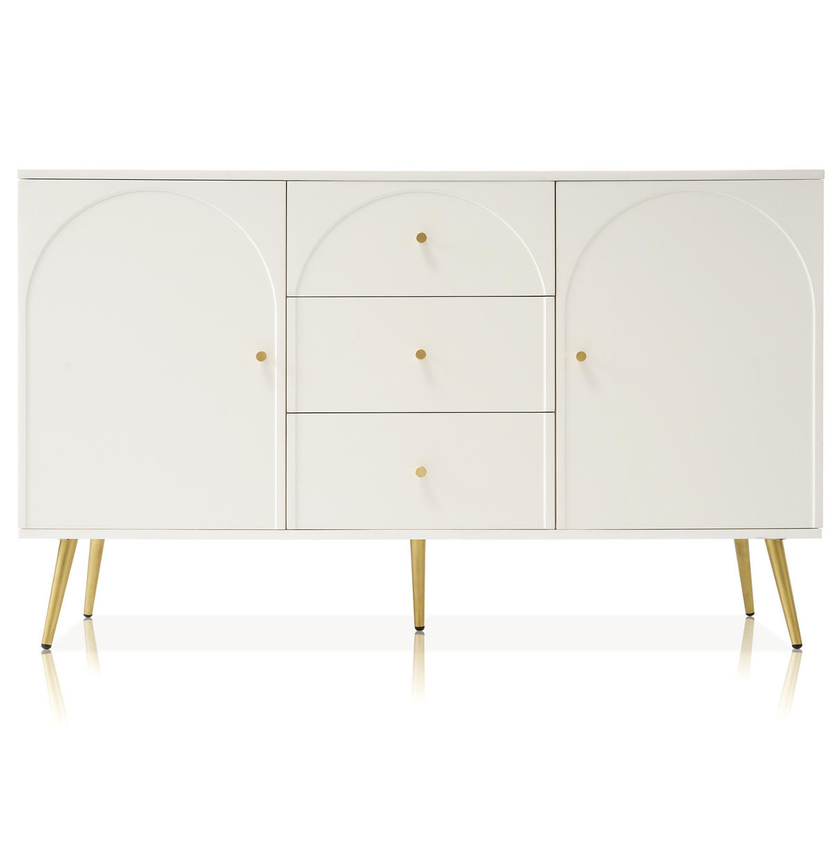 KOMMODE aus Holz und Metall 140x40x84 cm Creme-Weiß mit 2 Türen, 3 Schubladen und verstellbarem Fachboden - Weiß, Holzwerkstoff (140/40/84cm) - Modfu