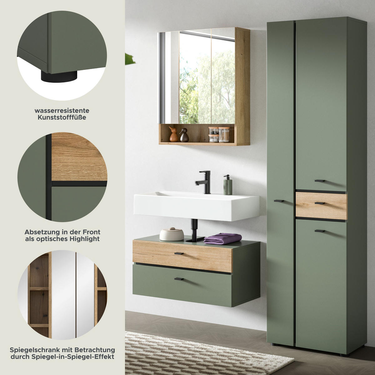 BAD-SET AQUA 3-tlg. (B/H/T: ca. 141/191/35 cm) in Sage Green/Sage Green - Grün, Holzwerkstoff (141/191/35cm)
