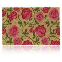FUSSMATTE Natur Kokos Rosenmotiv rutschfest 60x40 cm - Multicolor, Kunststoff/Textil (60/40cm) - Relaxdays