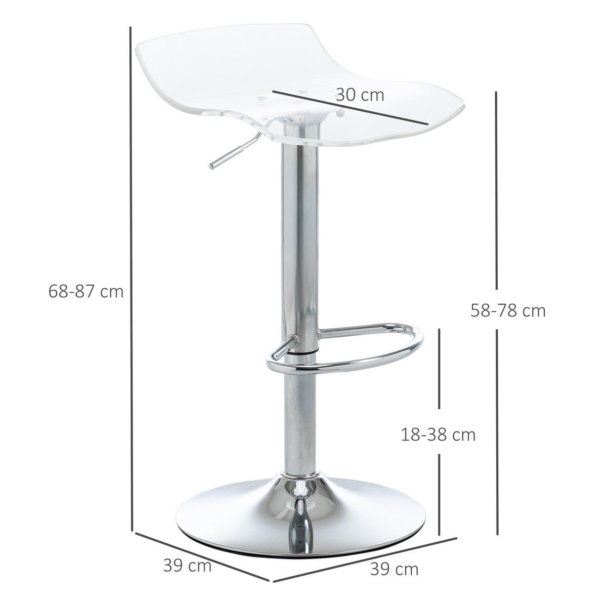 BARHOCKER, 2er-Set, höhenverstellbar, drehbar, Fußstütze, Metall/Acryl, transparent - Multicolor, Holzwerkstoff (39/87/39cm) - FORIOUS