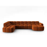 PANORAMASOFA links Lisa aus Samt terrakotta 7 Sitzplätze - Terracotta, Textil (234/77/387cm) - Micadoni