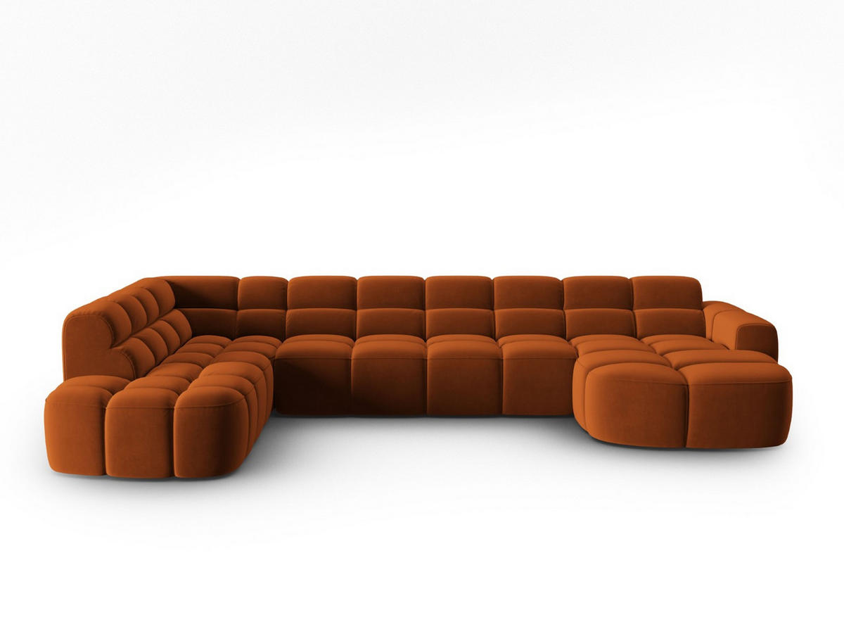 PANORAMASOFA links Lisa aus Samt terrakotta 7 Sitzplätze - Terracotta, Textil (234/77/387cm) - Micadoni