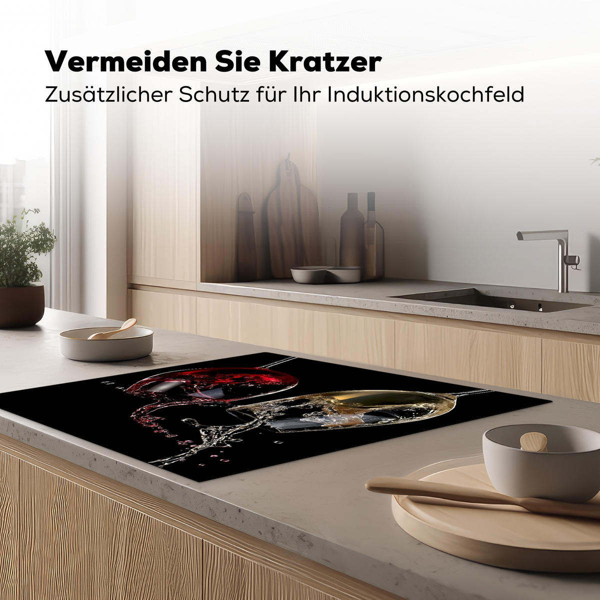 HERDABDECKPLATTE Rotwein - Weißwein - Glas - Schwarz 78x78 cm - Weinrot, Kunststoff (78/78/0.2cm) - MuchoWow