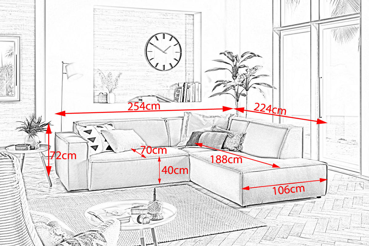 ECKSOFA SAMU Smaragdgrün Cord - Smaragdgrün/Schwarz, Textil (254/224cm) - KAWOLA