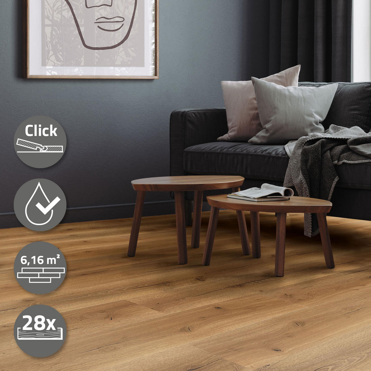 VINYLOVÁ PODLAHA s klikovým systémem 6,16 m²/28 lamel PVC podlahová krytina dub rustikální vzhled dřeva - divoký dub, plast/umělá hmota (122/18/0.42cm) - ML-DESIGN