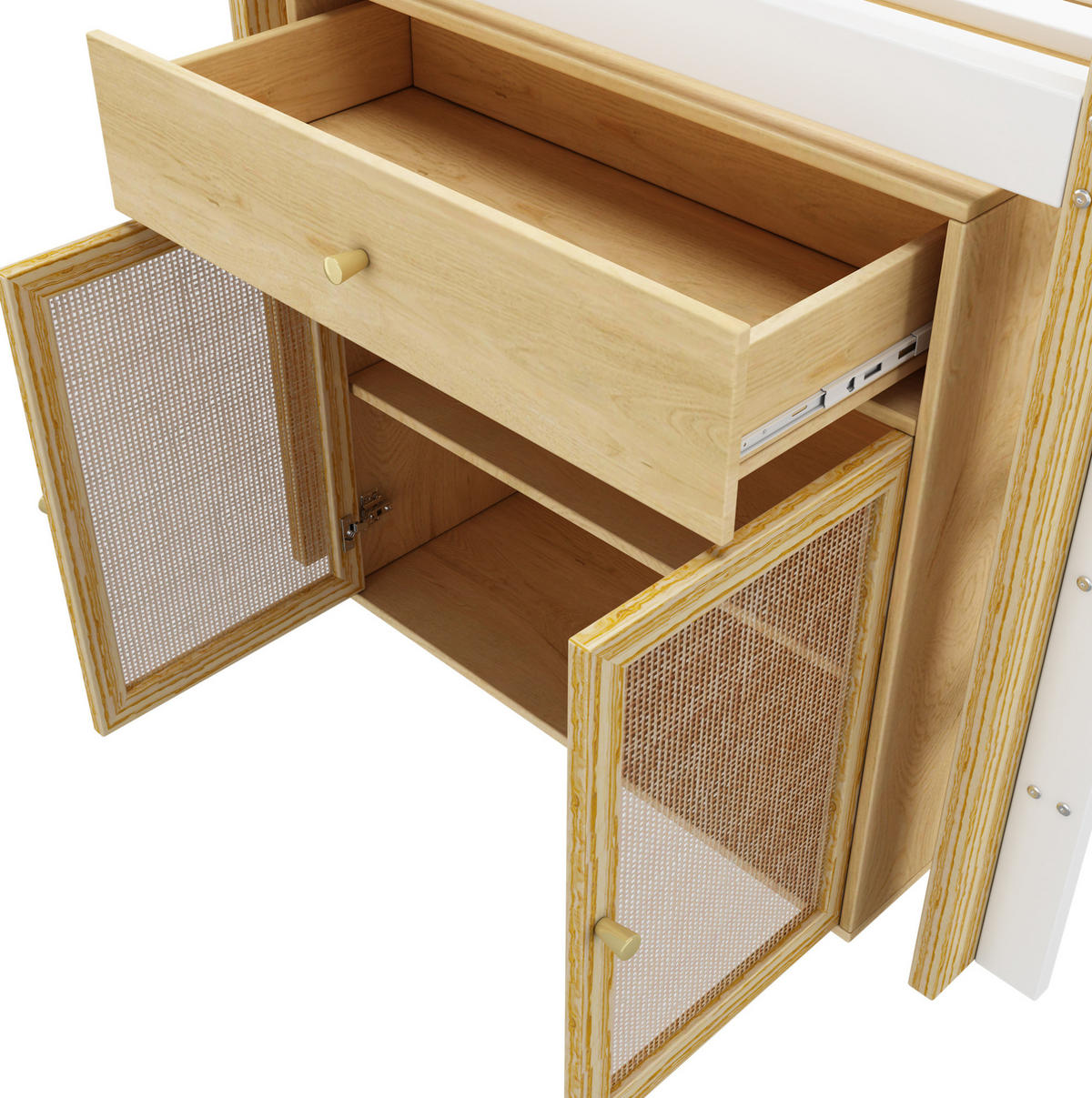 KINDERHOCHBETT mit 2 Aufbewahrungsschränken, 90/200 cm, Natur/Weiß, ohne Matratze - Weiß, Holz (90/200cm) - MIVRAY