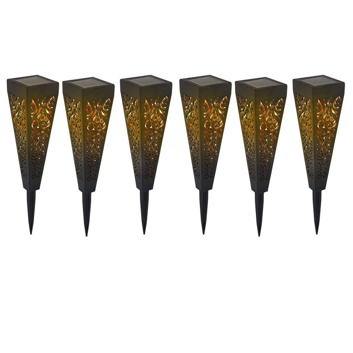 LED AUSSENLEUCHTE Solar Erdspieß Schwarz Gold 6er Set - Schwarz, Kunststoff (7/7/33cm) - Globo Lighting