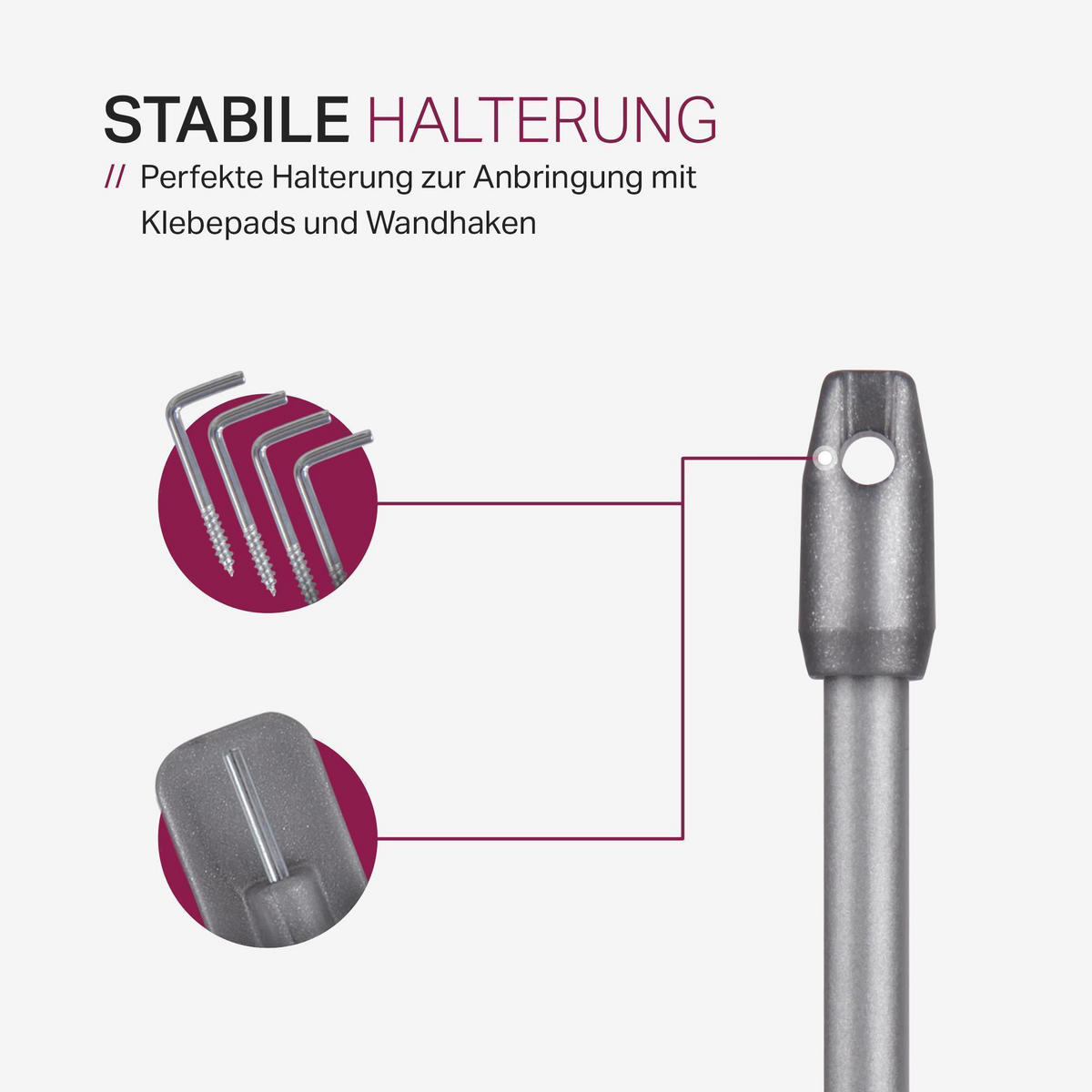 GARDINENSTANGE 2er-Pack Silber Chrom matt 60-90 cm + 4 Selbstklebehaken - Silberfarben, Metall (1/60cm)