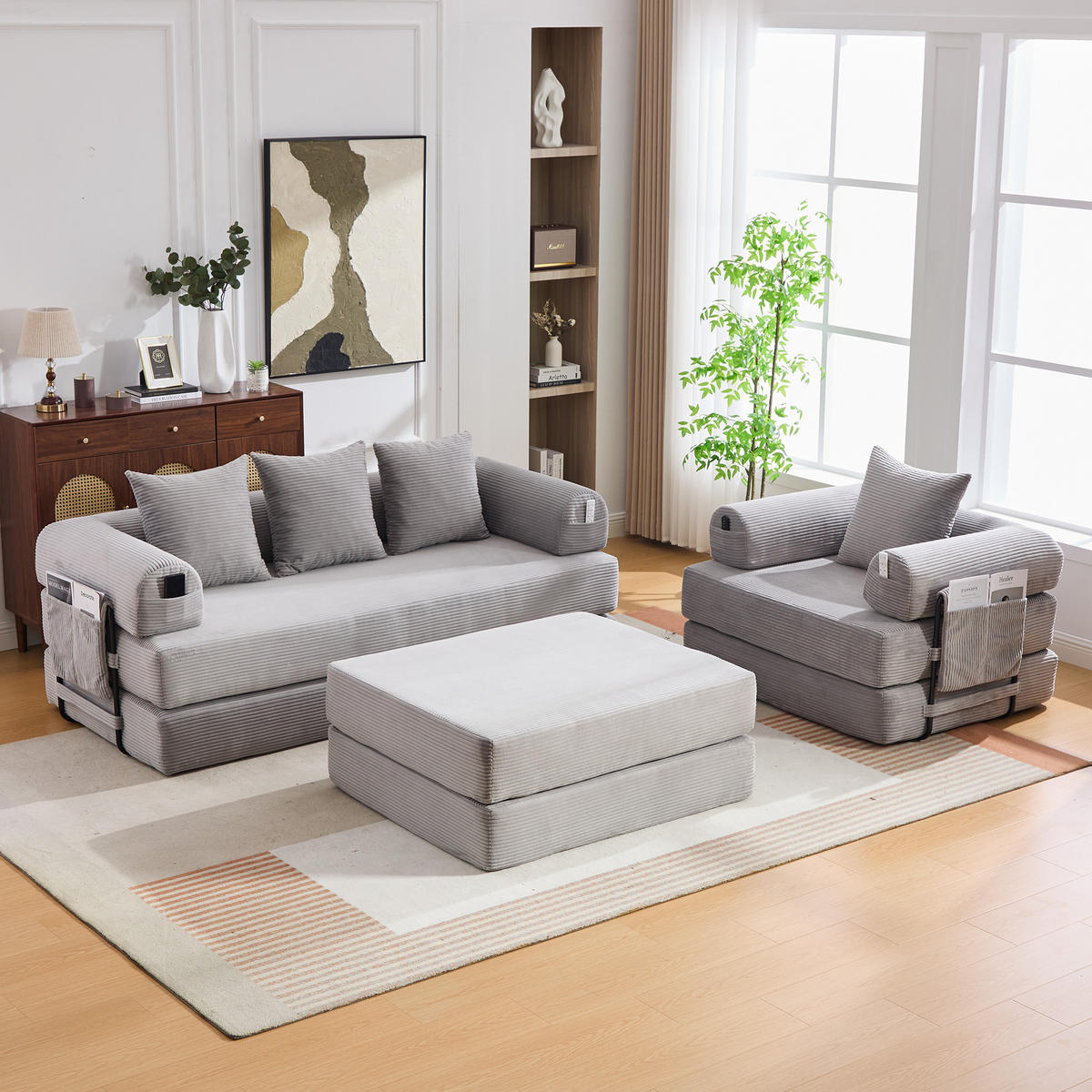 SITZGARNITUR DE-33801 modular mit Hocker Hellgrau - Hellgrau, Metall (200/67/190cm) - ComfortXL