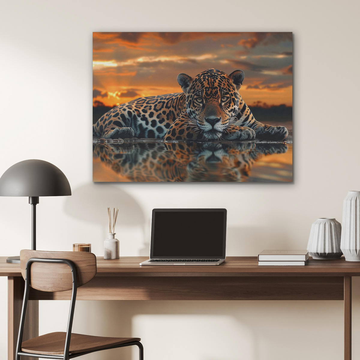 AKUSTIKPANEEL Natur - Leopard - Tier - Sonnenuntergang - Modern 80x60 cm - Orange, Textil (80/0.9/60cm) - MuchoWow