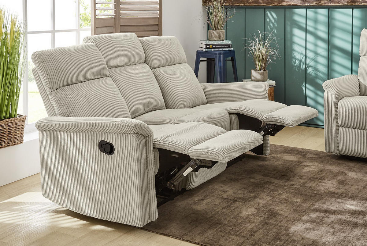 3-SITZER-RELAXSOFA Federkern, Liegefunktion verstellbar durch halbautomatische Relaxfunktion B180/T93/H100 cm, Cord Beige / 15506 - Beige/Schwarz, Textil (180/100/93cm) - luma-home