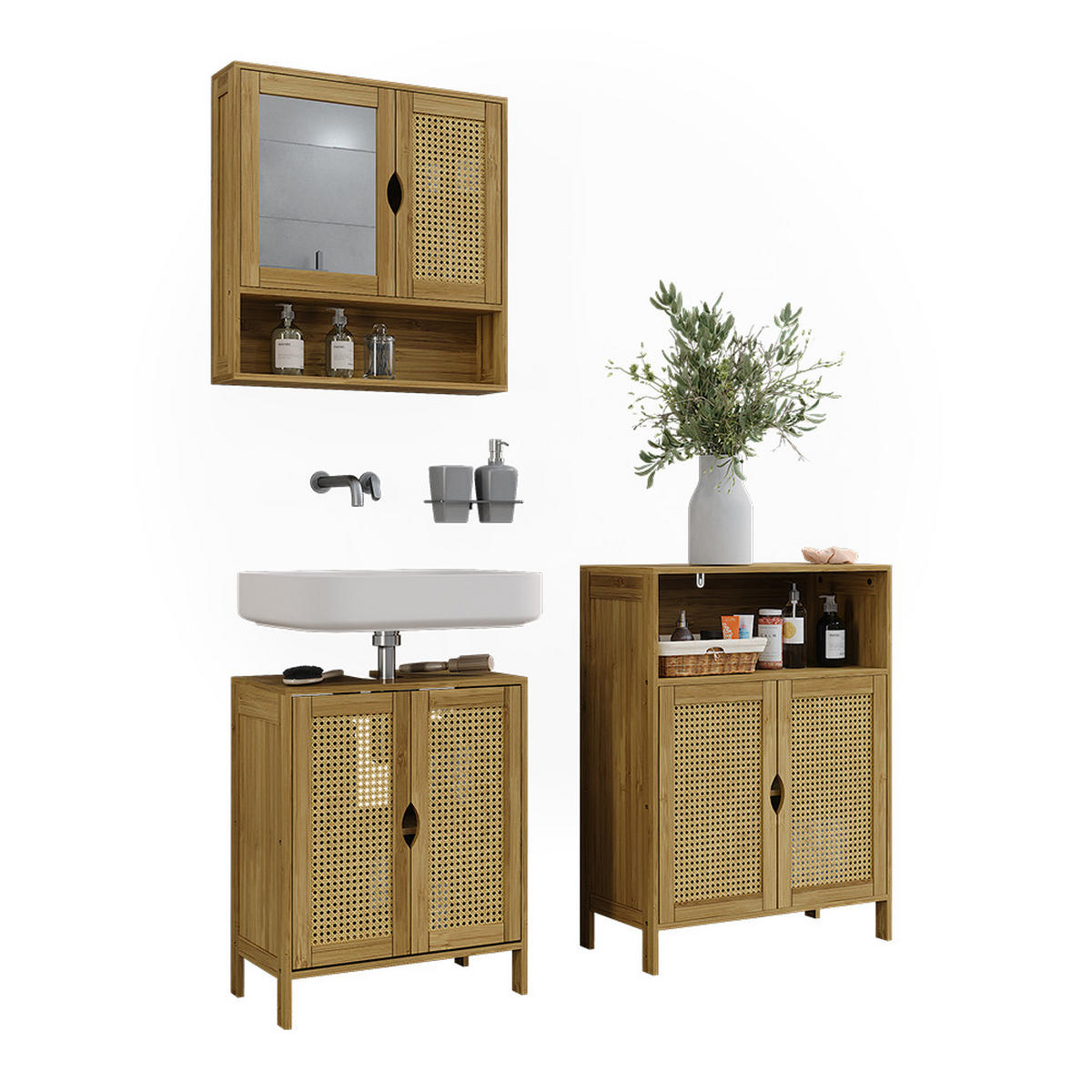 SADA KOUPELNOVÉHO NÁBYTKU Liora Bambus - zelená barva, kompozitní dřevo (48/60/29cm) - Vicco