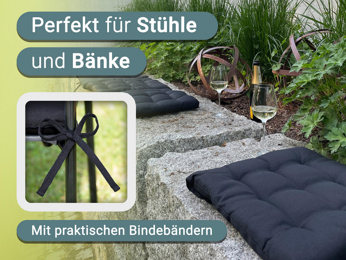 STUHLKISSEN, 4er-Set, 40x40 cm, 100% Polyester, Schwarz - Schwarz, Textil (40/40/3cm) - Zollner