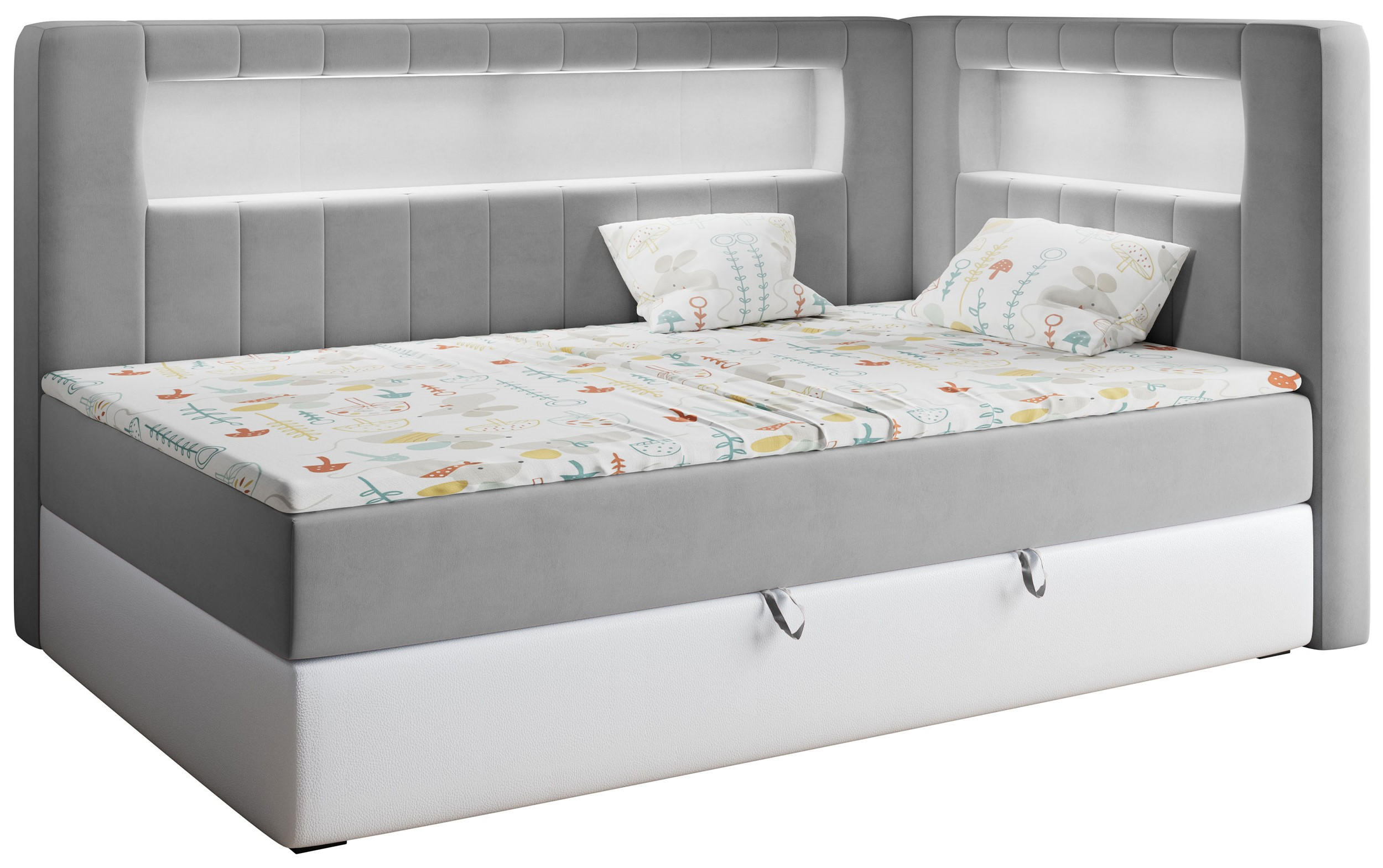 MKS Boxspringbett Grau, Weiß 90x200 cm