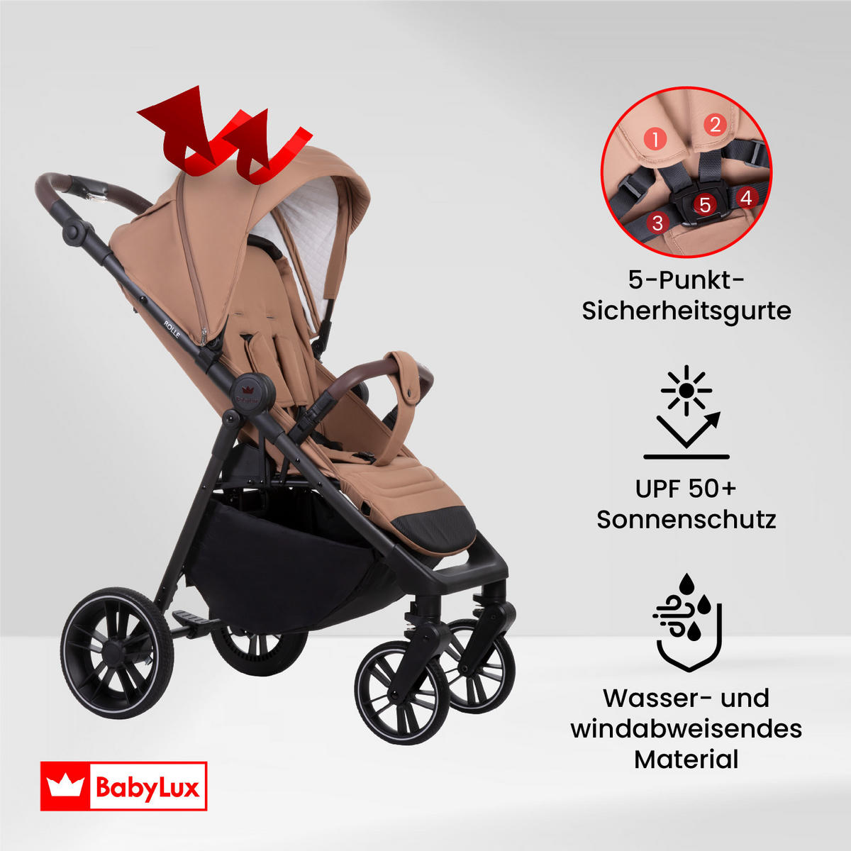 BUGGY Rolle, Klein und Leicht, Teleskopische Führung, Kompakt Faltbar, Wickeltasche, Reisetasche - Schwarz/Weiß, Textil/Metall (58/99cm) - BabyLux