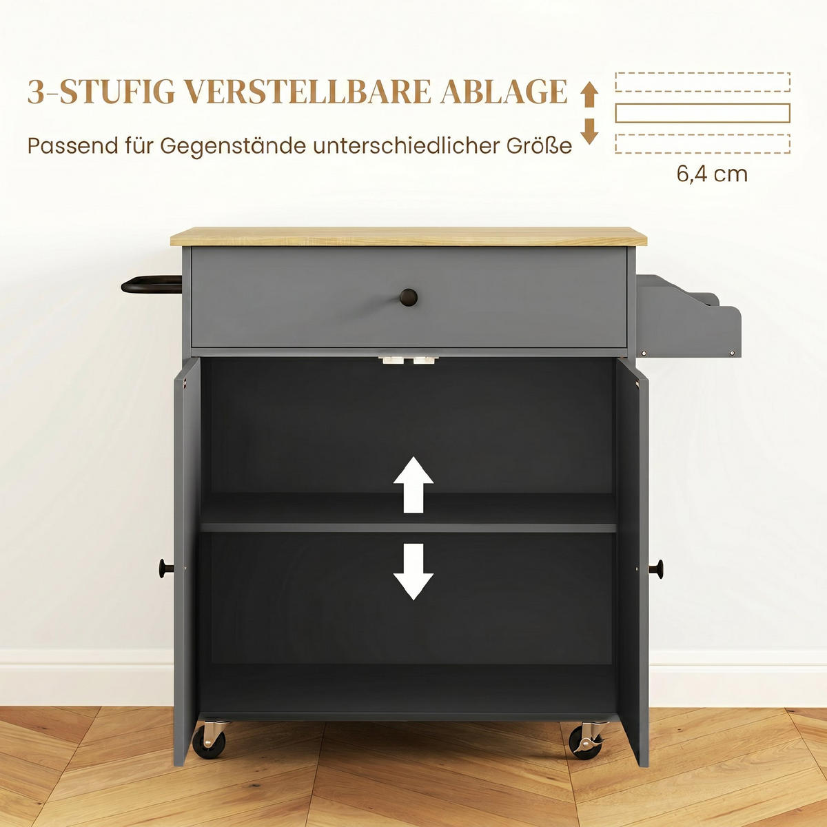 KÖKSÖ av MDF-spånskiva, grå - Svart/Grå, Träbaserade material/Metall (42/87/106cm) - HOMCOM