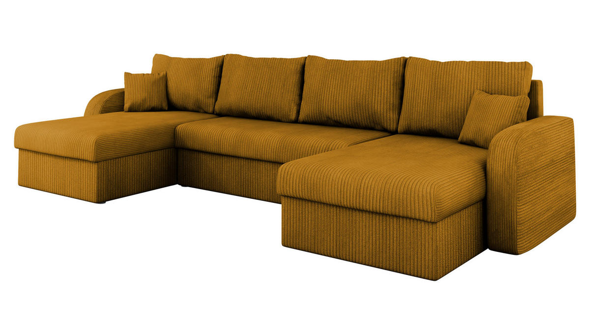 ECKSOFA Kris U Cord - Schwarz/Braun, Holz/Kunststoff (304/80/140cm) - MIRJAN24