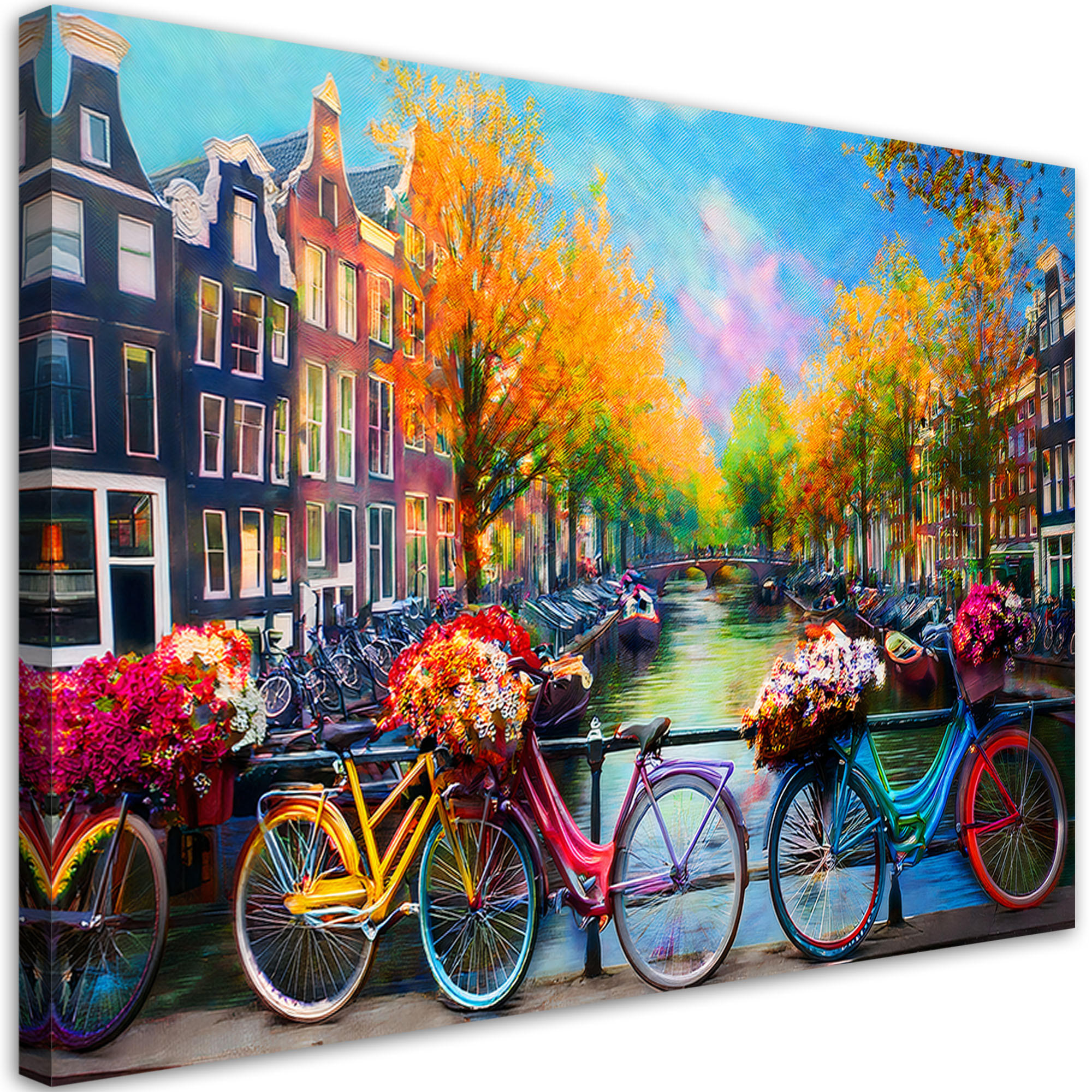 WANDBILD amsterdam fahrräder stadtlandschaft - Multicolor, Textil (60/40cm) - Feeby