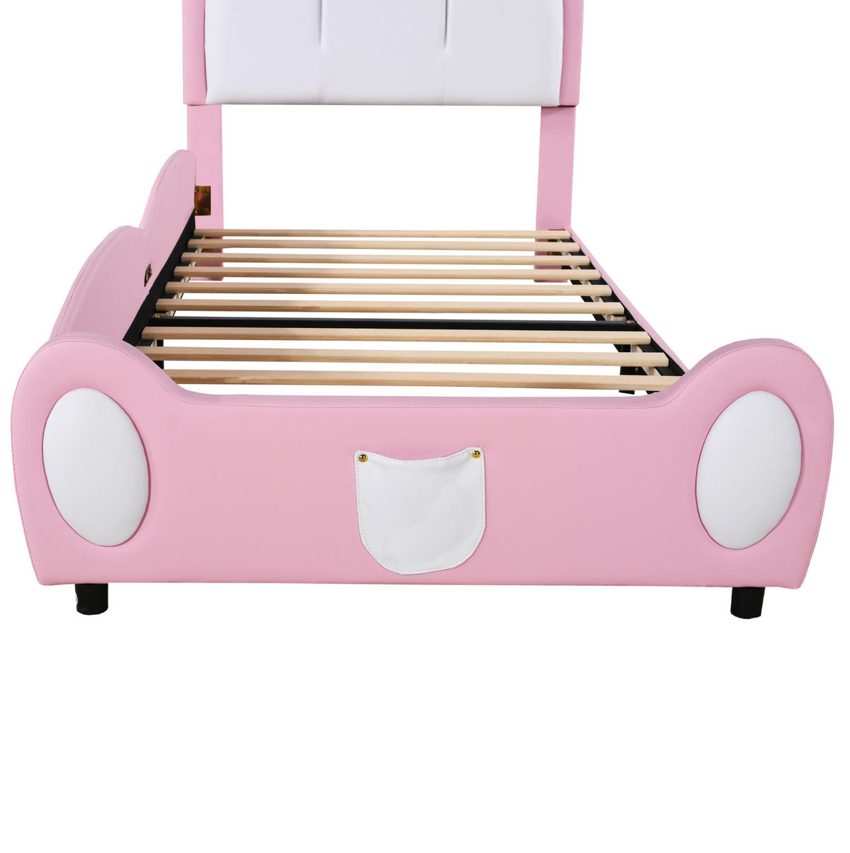 POLSTERBETT 90/200 cm Rosa/Weiß aus Kunstleder mit Kronen-Kopfteil - Rosa, Textil (90/200cm) - OKMYHOME