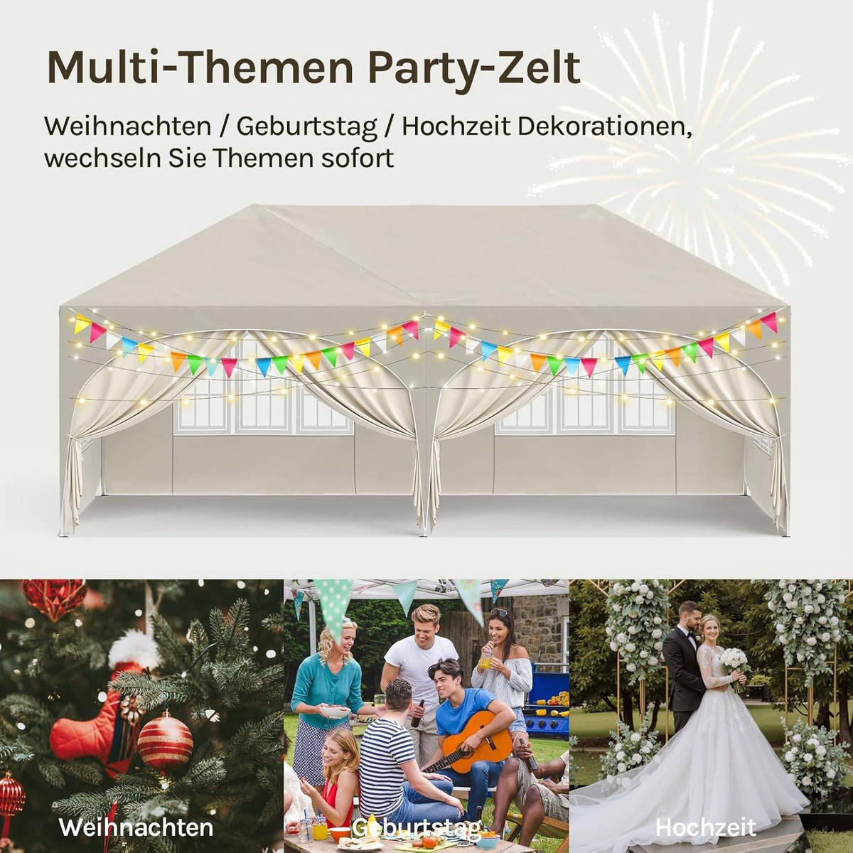 PAVILLON, Faltpavillon 3x6 m, mit 6 Seitenwänden, Grün - Beige, Metall (300/250/600cm) - Woltu