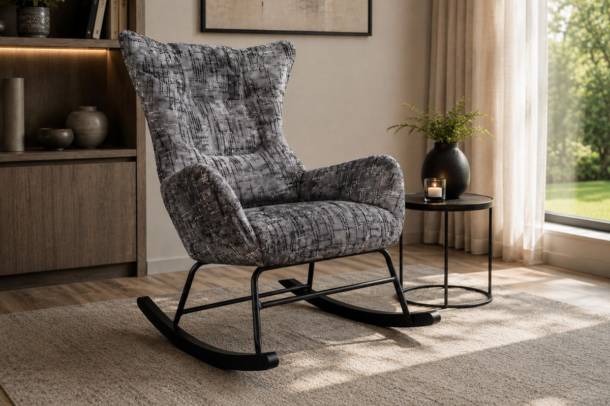 SCHAUKELSTUHL Matera, Webstoff, Grau - Grau, Textil (75/103/94cm) - dasmöbelwerk