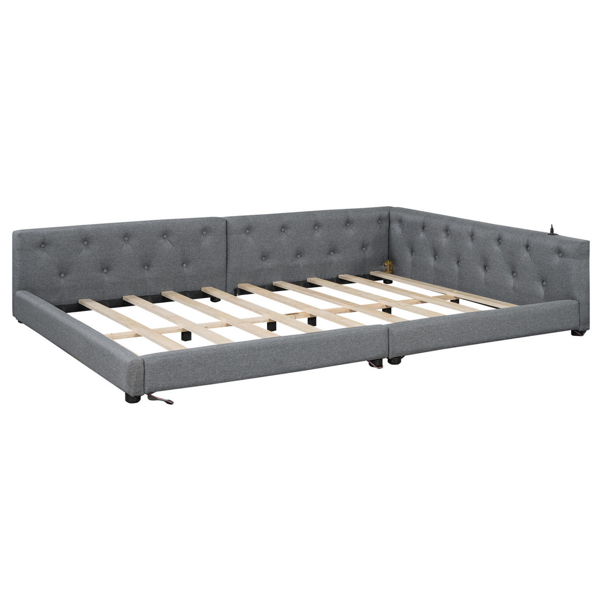 POLSTERBETT 140/200 cm Grau aus Leinen mit LED-Beleuchtung und USB-Anschlüssen - Grau, Textil (140/200cm) - Flora Grace