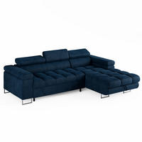 ECKSOFA CLOUD Rechts Dunkelblau L-Form Velours-Stoff mit Schlaffunktion und Bettkasten - Chromfarben/Dunkelblau, Holz/Metall (175/235cm) - Barchello