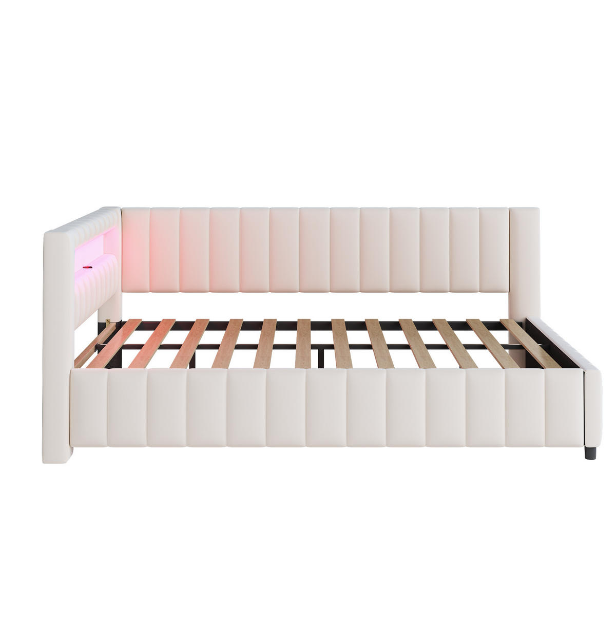 SCHLAFSOFA 140/200 cm mit LED-Beleuchtung, USB-Anschluss, Kopfteil und Rückenlehne, Samt, Beige - Beige, Textil (147.5/82/209cm) - Redom