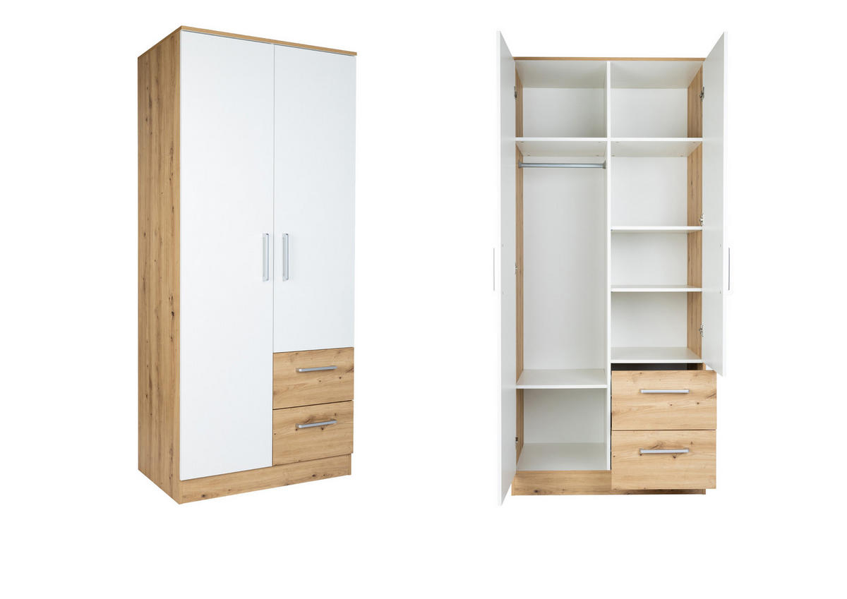 KLEIDERSCHRANK 90/201/54 cm Weiß Artisan Oak mit Drehtüren - Silberfarben/Weiß, Holzwerkstoff/Kunststoff (90/201/54cm) - arthur berndt
