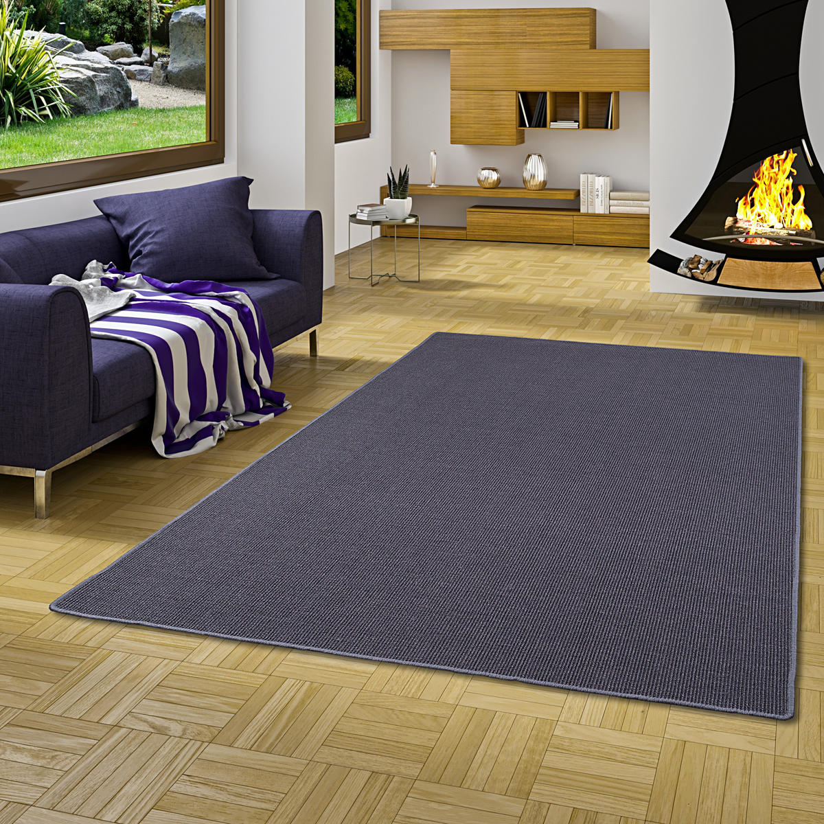 SISAL NATUR TEPPICH KLASSISCH - Blau, Textil (140/200cm) - Snapstyle