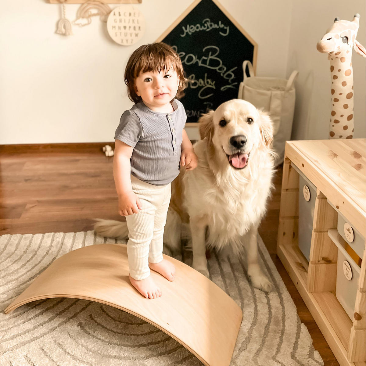 BALANCIERBRETT für Kinder 80x30cm, Balance Board, Naturholz - Naturfarben, Holz (30/18/80cm) - MeowBaby