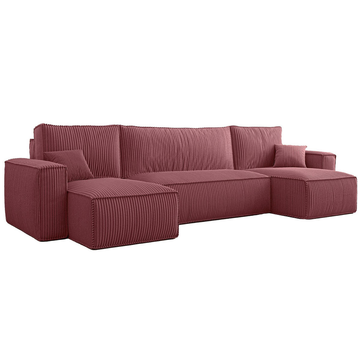 WOHNLANDSCHAFT Scarlo Dunkelrosa Cordbezug - Dunkelrosa/Schwarz, Kunststoff/Textil (244/83/145cm) - Selsey