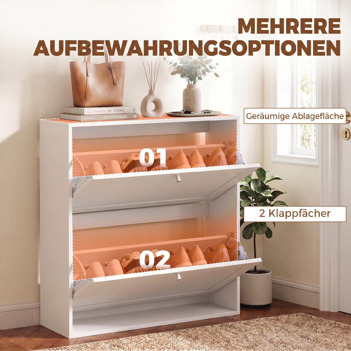 SKOSKÅP i MDF, vit - Vit, Träbaserade material/Metall (20/84/80cm) - HOMCOM