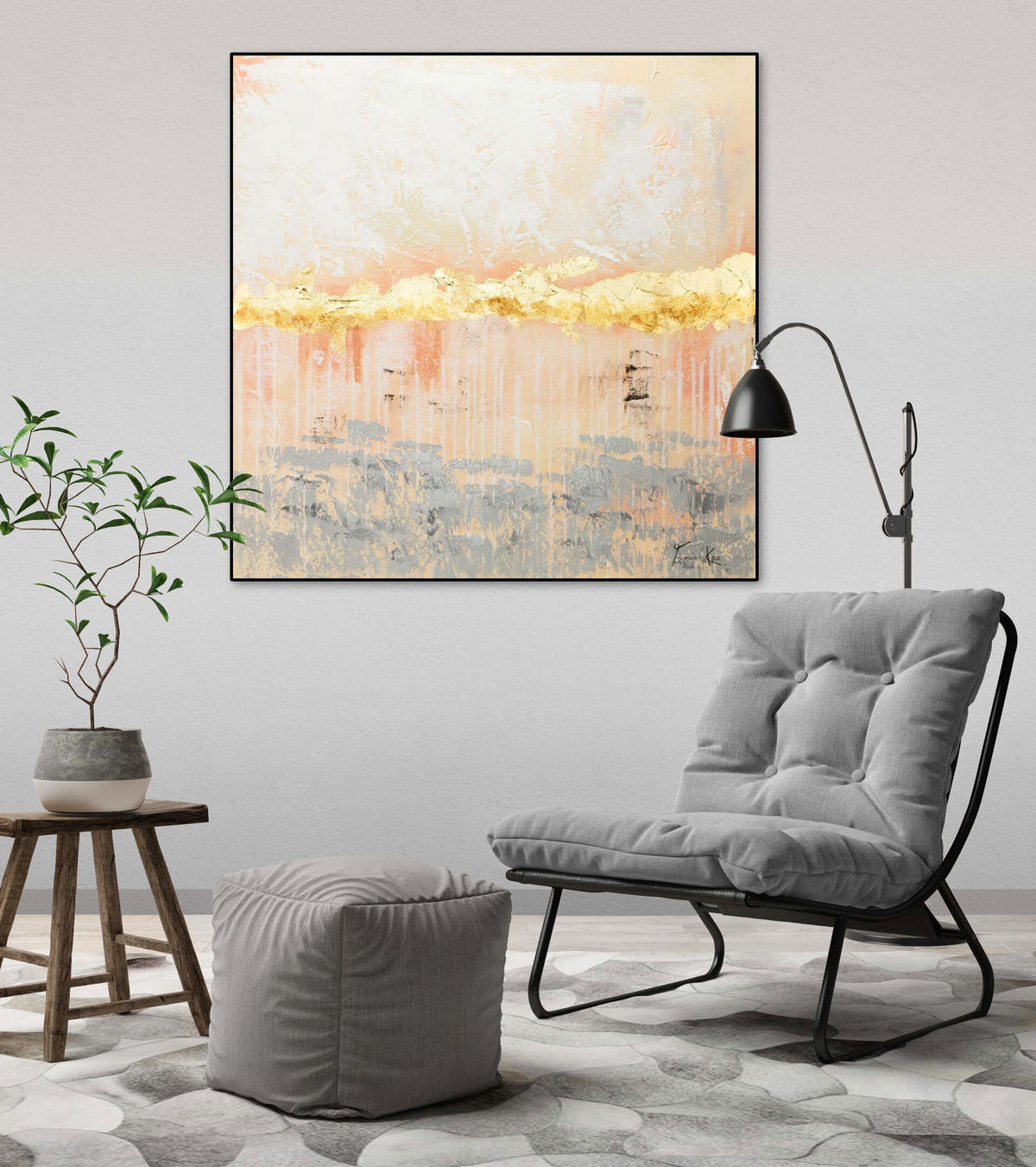 ÖLGEMÄLDE 80/80 cm - Pink/Beige, Holz/Textil (1.6/80cm) - KUNSTLOFT