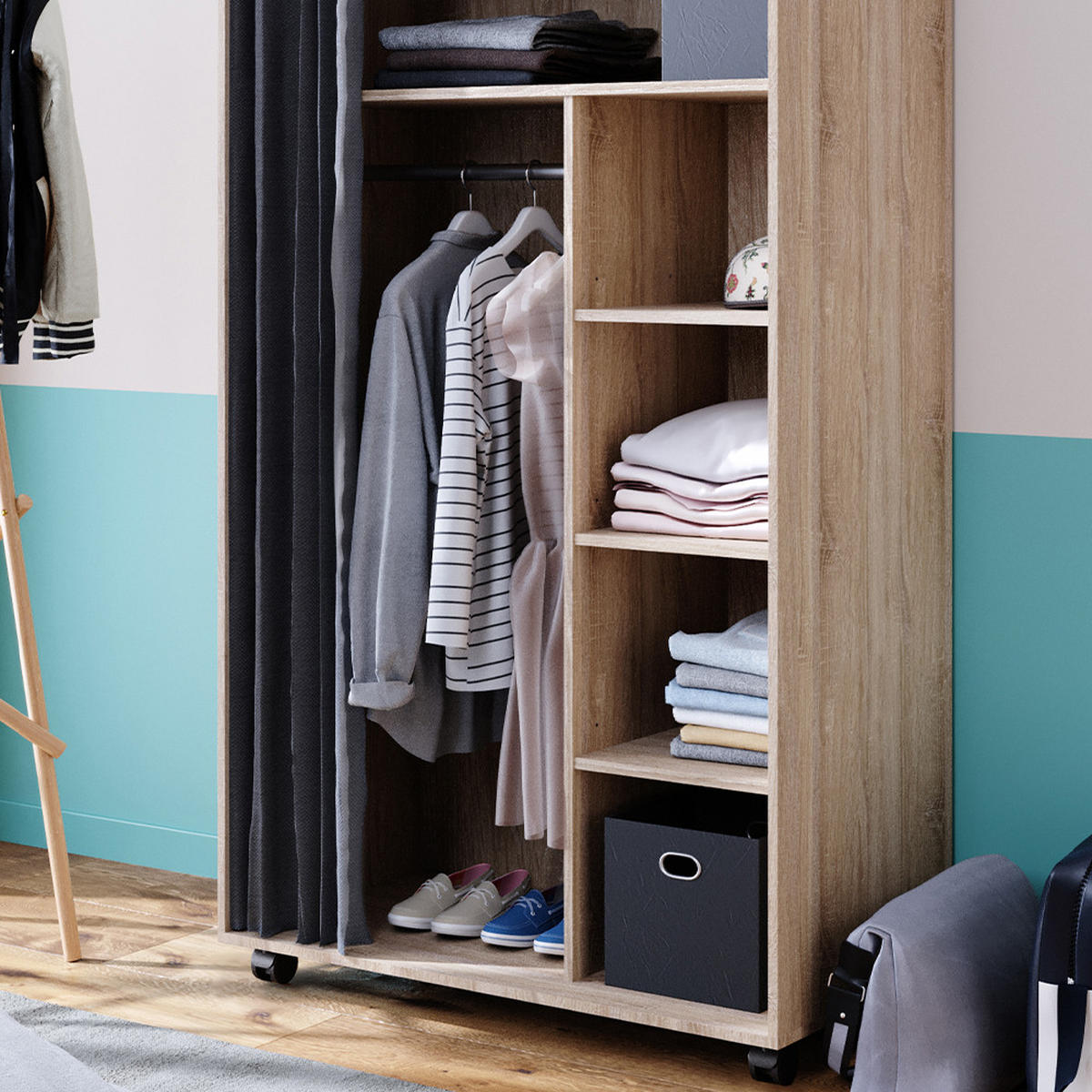 KLEIDERSCHRANK Doros Sonoma 100 x 168 cm offen, mit Rollen - Sonoma Eiche, Holzwerkstoff (100/168/50cm) - Vicco