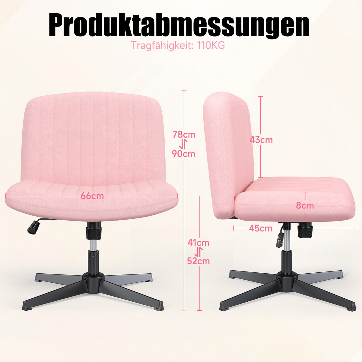 SESSEL Rosa Stoff drehbar modern - Pink, Metall (28.5/55.5/65.5cm) - Rattrix