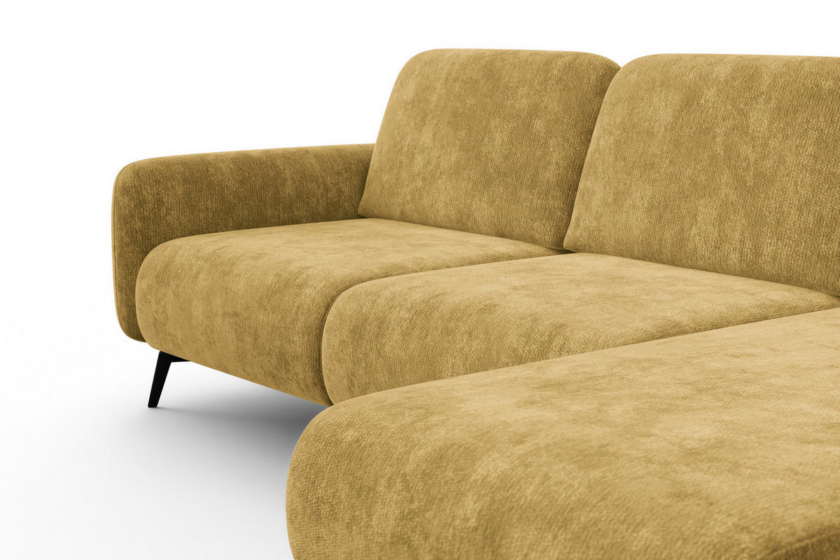 ECKSOFA FEBE 4-Sitzer RECHTS, safranfarbener Chenille-Stoff - Gelb/Schwarz, Holz/Textil (264/157cm) - Wozimo