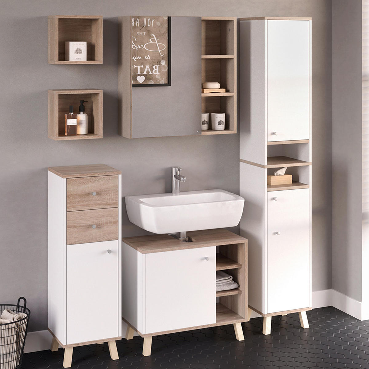 BADSPIEGELSCHRANK Senyo Sonoma 62 x 64 cm - Sonoma Eiche, Holzwerkstoff (62/64/21cm) - Vicco