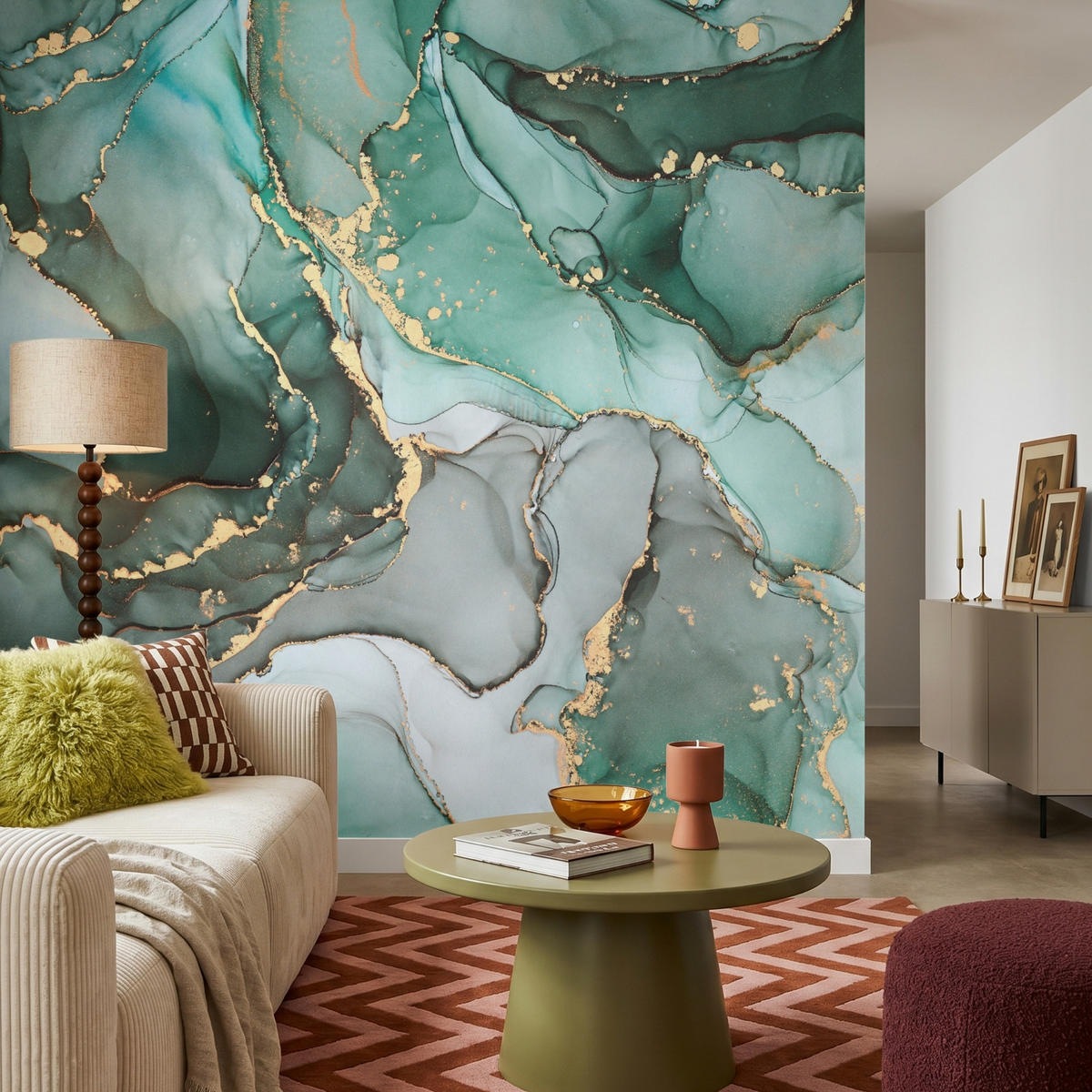 TAPETE - Gold - Marmor - Grün - Luxus - Marmoroptik - Grau - 200x220 cm - Grün, Papier (200/220cm) - OnlyWow