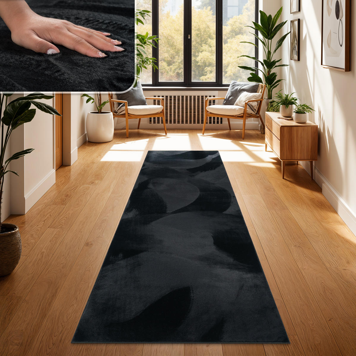 HOCHFLORTEPPICH 80/300 cm Soft 380 - Schwarz, Textil (80/300cm) - Paco Home