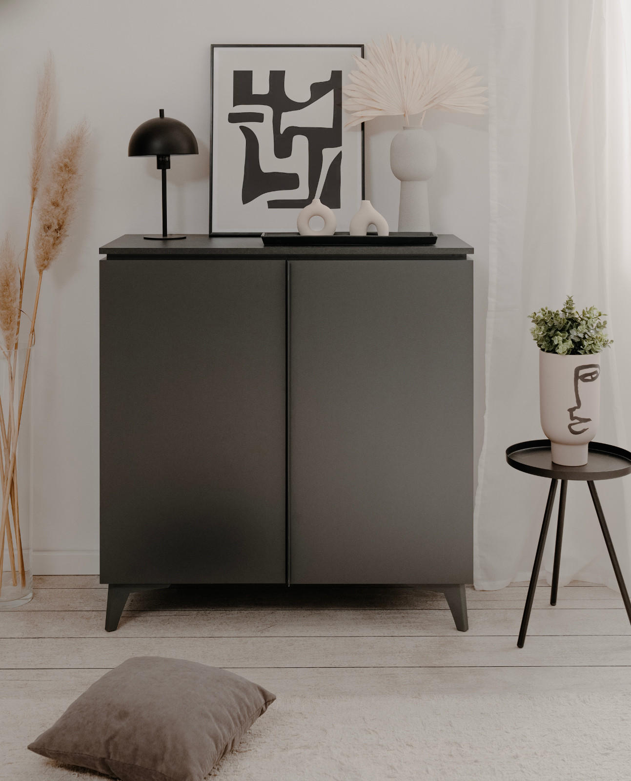 KOMMODE grau, Schiefer 88 x 92 cm, moderne Anrichte 2-türig - Schieferfarben/Grau, Holzwerkstoff/Kunststoff (88/92/40cm) - Furn.Design