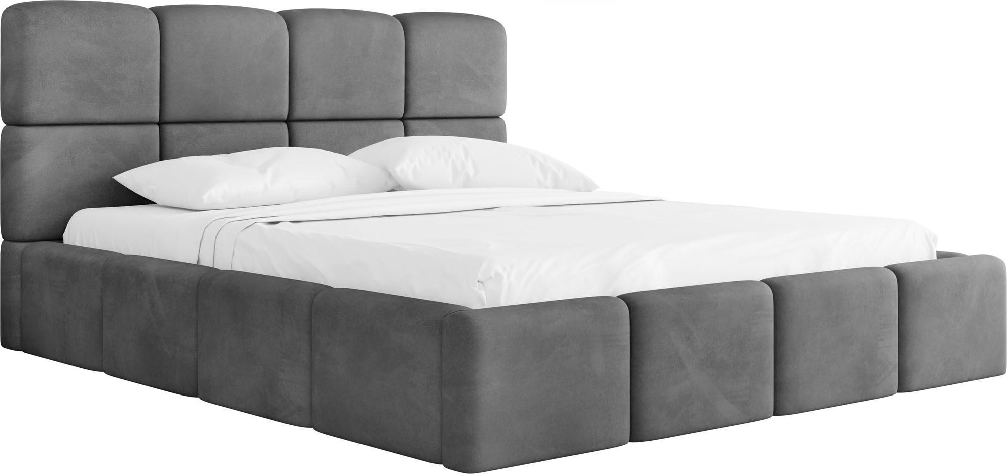 POLSTERBETT Tivio mit Bettkasten, Grau Samt 140x200 cm - Birkefarben/Schwarz, Holz/Holzwerkstoff (140/200cm) - WFL GROUP