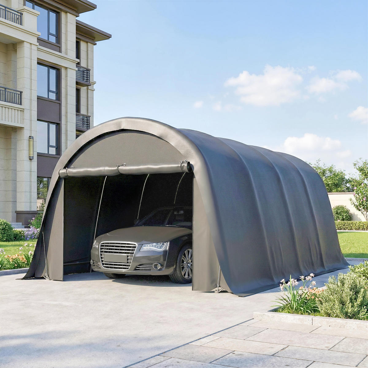 CARPORT Verzinkter-Stahl PE Dunkelgrau - Dunkelgrau, Metall (300/266/600cm) - Outsunny