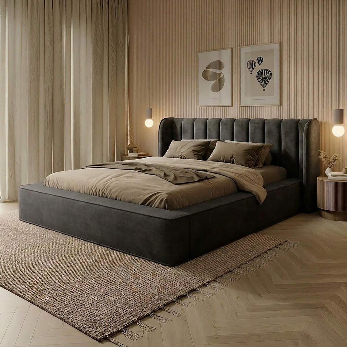 POLSTERBETT GONDO 160x200 cm, Anthrazit - Anthrazit, Textil (200/160cm) - Fedve