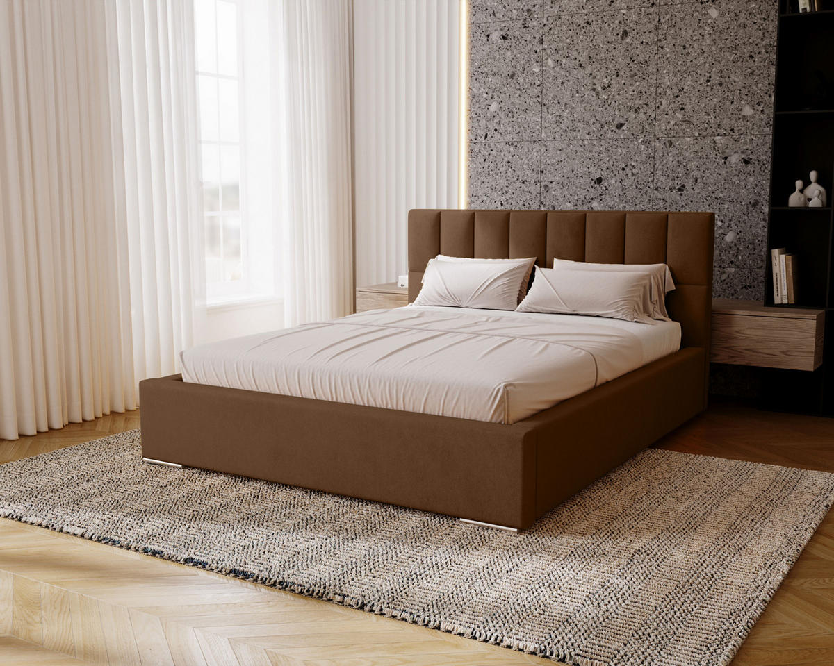 POLSTERBETT Dream 160x200 cm, Doppelbett mit Bettkasten, Lattenrost und Matratze aus Holz, Velourstoff: Dunkelbraun - Dunkelbraun, Holz/Kunststoff (160/200cm) - Marpur
