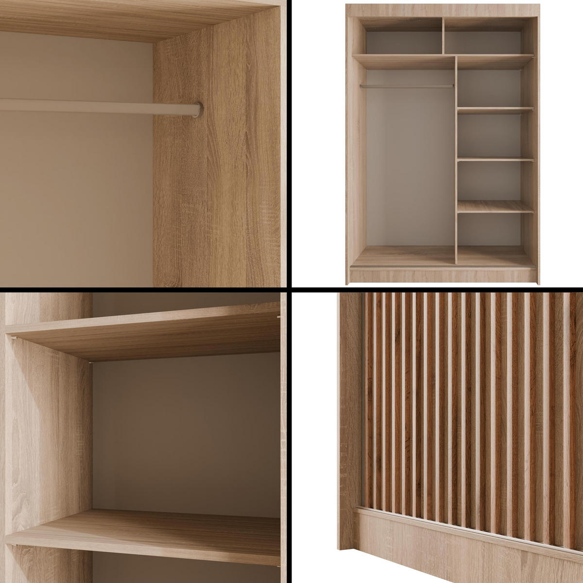 KLEIDERSCHRANK mit Lamel-Schiebetüren VILANv2 - 120 cm Sonoma Eiche + Lamelle Eiche Wotan - Eiche Wotan/Sonoma Eiche, Holzwerkstoff (120/215/61cm) - ALTDECOR