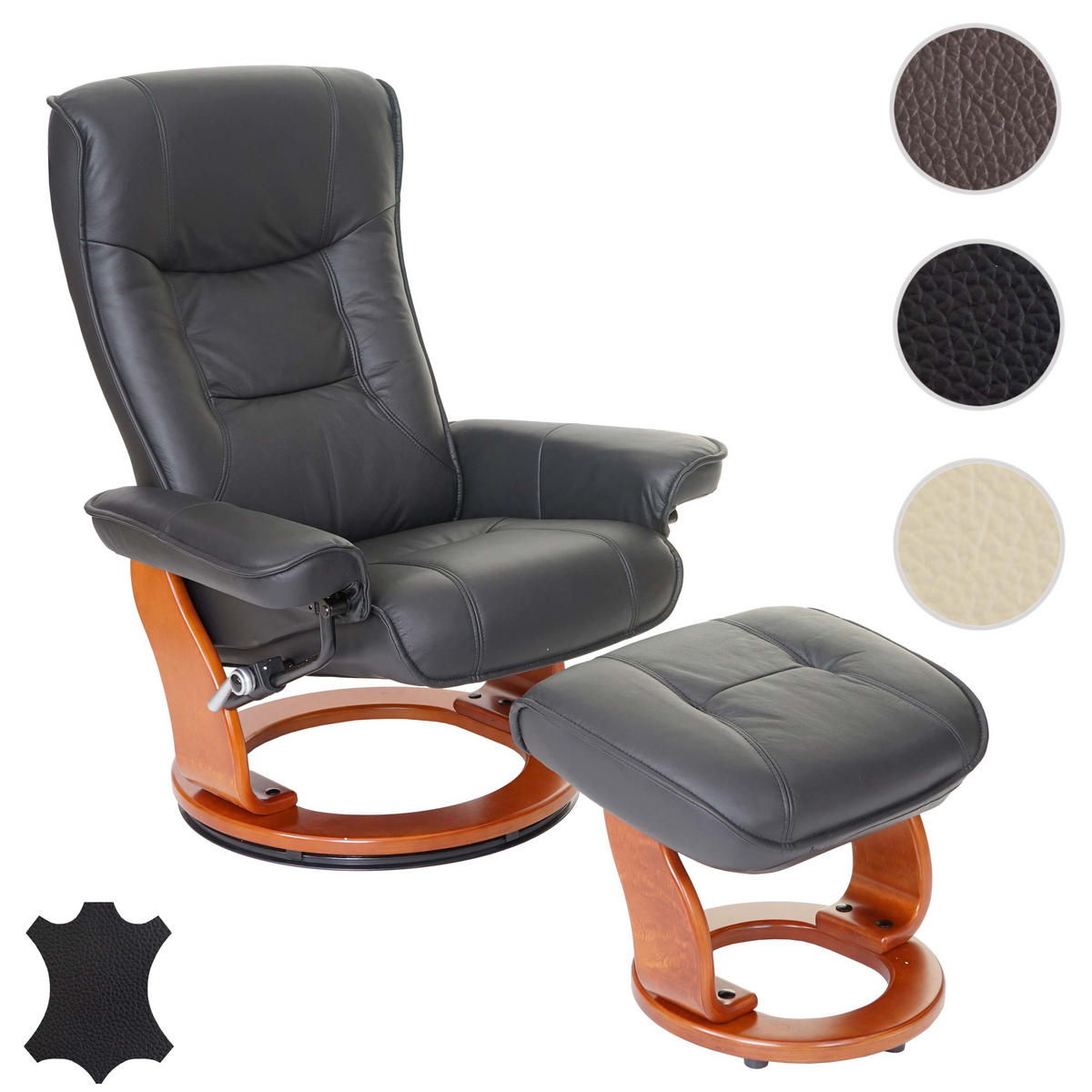 RELAXSESSEL Schwarz - Schwarz, Leder (86/105/82cm) - MCA