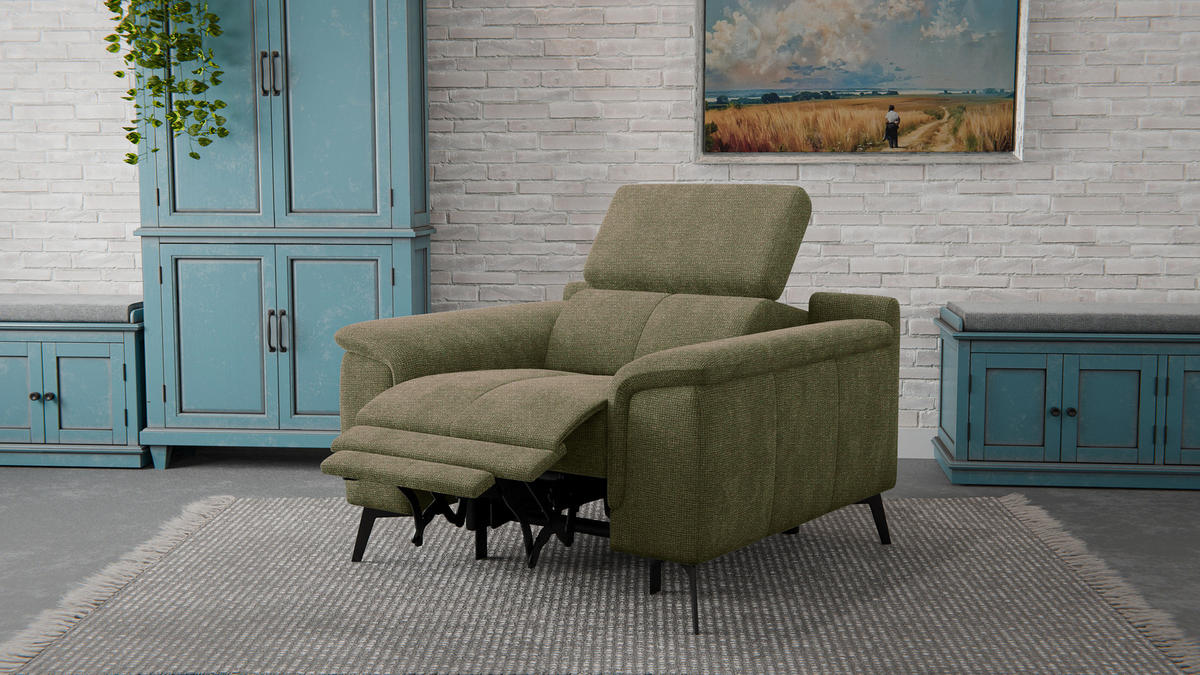 SESSEL FIERO mit Relaxfunktion, olivgrün - Schwarz/Olivgrün, Holzwerkstoff/Textil (114/82/103cm) - Courtois Laville