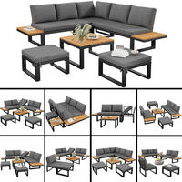 GARTENLOUNGE 6tlg Grau Beige Ecksofa Tisch Hocker verstellbar - Grau, Metall - FLIEKS